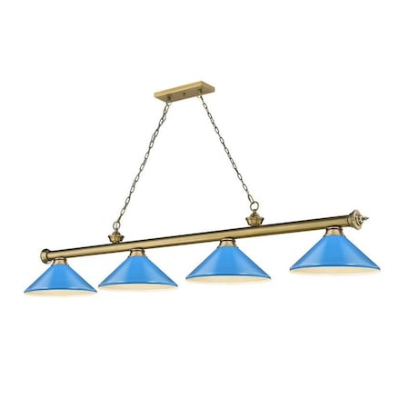 Z-Lite Cordon 4 Light Billiard, Rubbed Brass & Electric Blue 2306-4RB-MEB